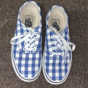 Blue and White Plaid Laced Vans